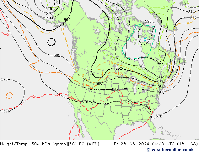 Height/Temp. 500 гПа EC (AIFS) пт 28.06.2024 06 UTC