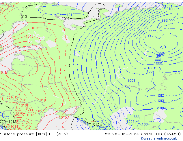 Atmosférický tlak EC (AIFS) St 26.06.2024 06 UTC