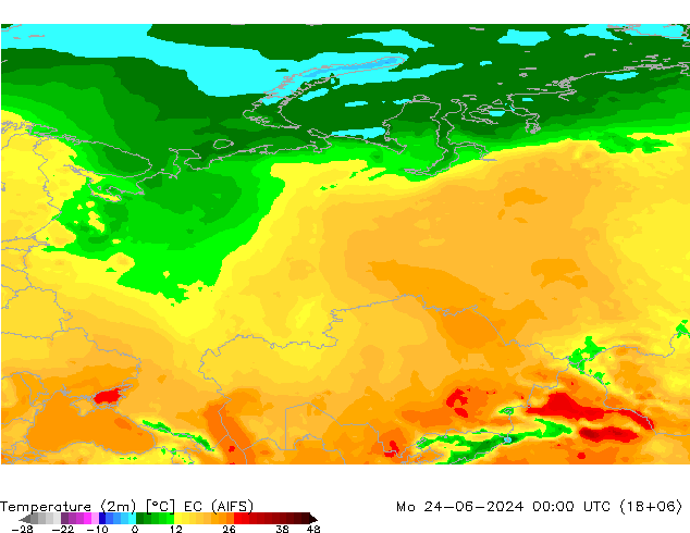Temperature (2m) EC (AIFS) Mo 24.06.2024 00 UTC