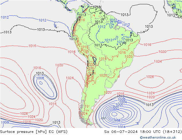 Surface pressure EC (AIFS) Sa 06.07.2024 18 UTC