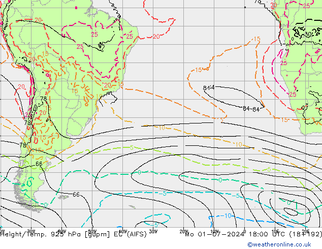 Height/Temp. 925 hPa EC (AIFS) lun 01.07.2024 18 UTC