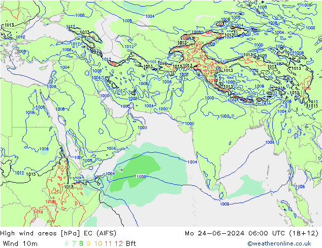 High wind areas EC (AIFS) Mo 24.06.2024 06 UTC