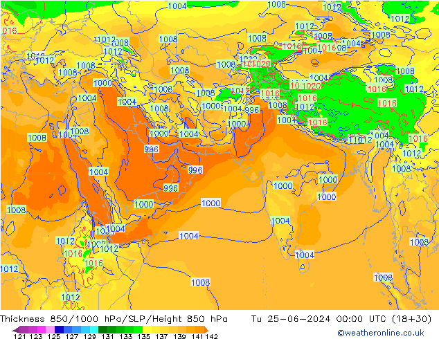 Thck 850-1000 hPa EC (AIFS) mar 25.06.2024 00 UTC