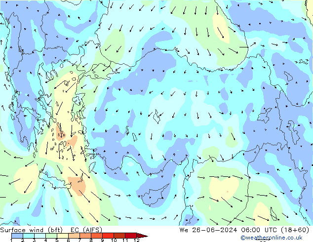 Surface wind (bft) EC (AIFS) St 26.06.2024 06 UTC