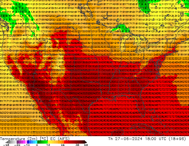 карта температуры EC (AIFS) чт 27.06.2024 18 UTC