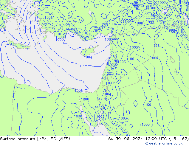 Atmosférický tlak EC (AIFS) Ne 30.06.2024 12 UTC