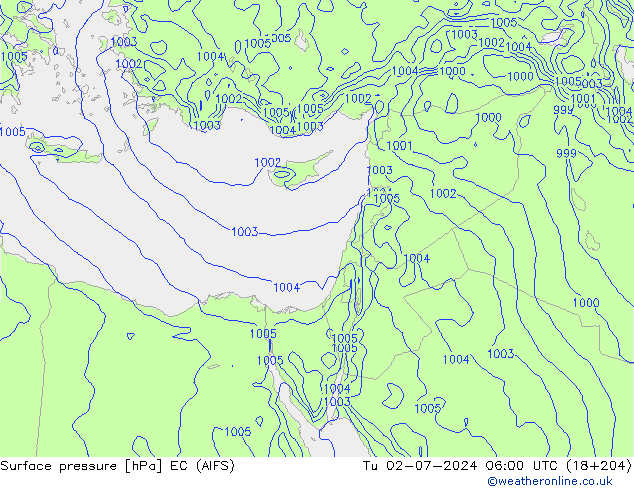 Surface pressure EC (AIFS) Tu 02.07.2024 06 UTC