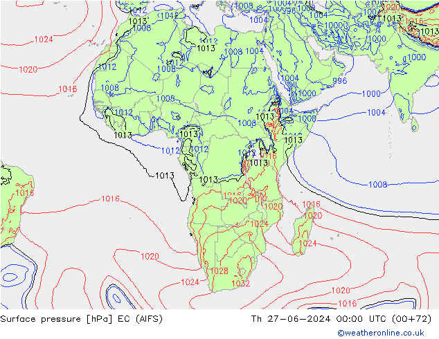 Luchtdruk (Grond) EC (AIFS) do 27.06.2024 00 UTC