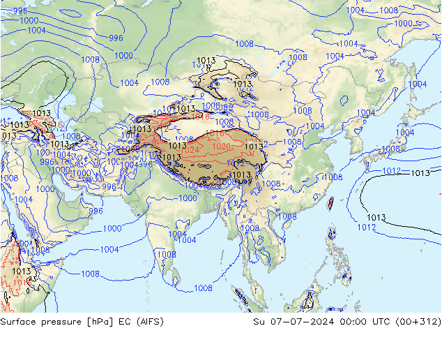 Atmosférický tlak EC (AIFS) Ne 07.07.2024 00 UTC