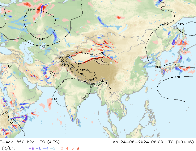 T-Adv. 850 hPa EC (AIFS) Seg 24.06.2024 06 UTC