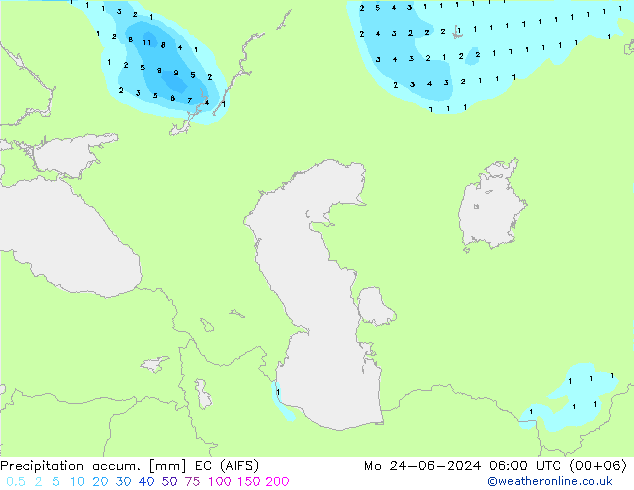 Totale neerslag EC (AIFS) ma 24.06.2024 06 UTC