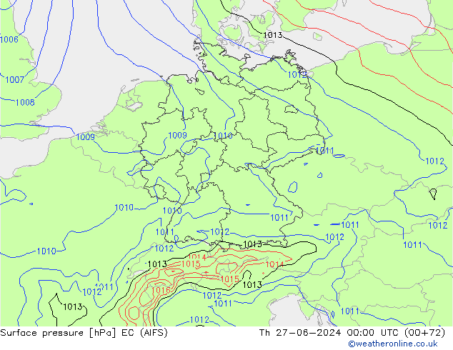 Presión superficial EC (AIFS) jue 27.06.2024 00 UTC