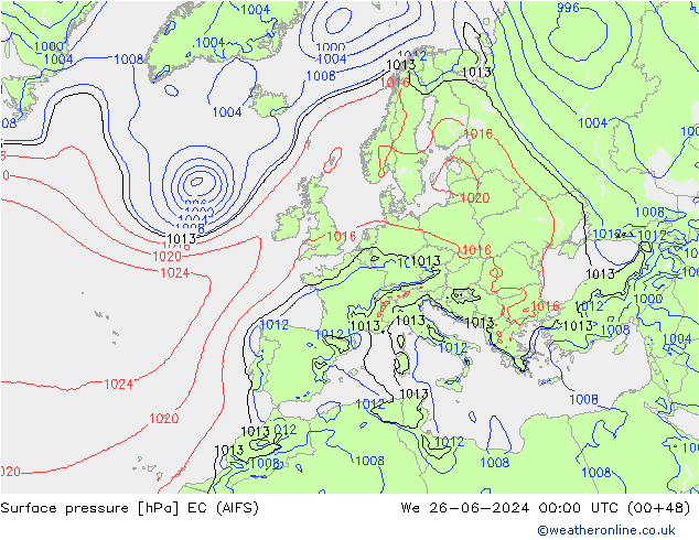 地面气压 EC (AIFS) 星期三 26.06.2024 00 UTC