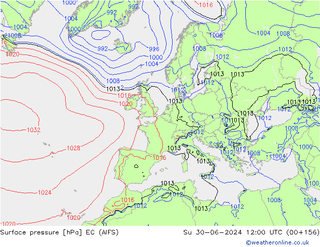 Luchtdruk (Grond) EC (AIFS) zo 30.06.2024 12 UTC