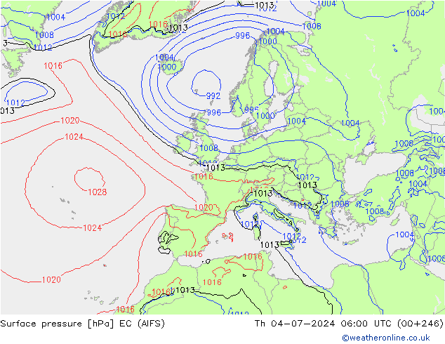 地面气压 EC (AIFS) 星期四 04.07.2024 06 UTC