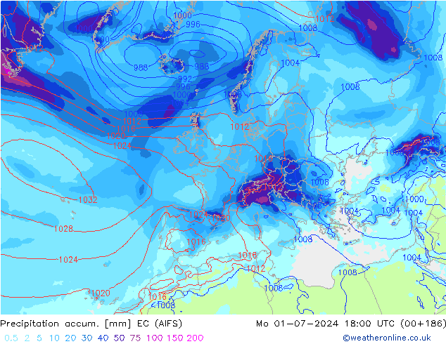 Précipitation accum. EC (AIFS) lun 01.07.2024 18 UTC