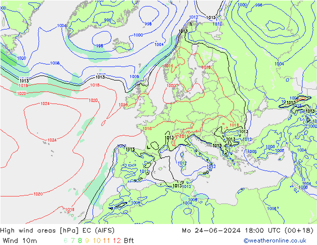 Izotacha EC (AIFS) pon. 24.06.2024 18 UTC