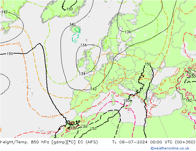 Geop./Temp. 850 hPa EC (AIFS) mar 09.07.2024 00 UTC