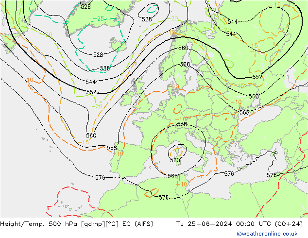 Height/Temp. 500 hPa EC (AIFS) Tu 25.06.2024 00 UTC