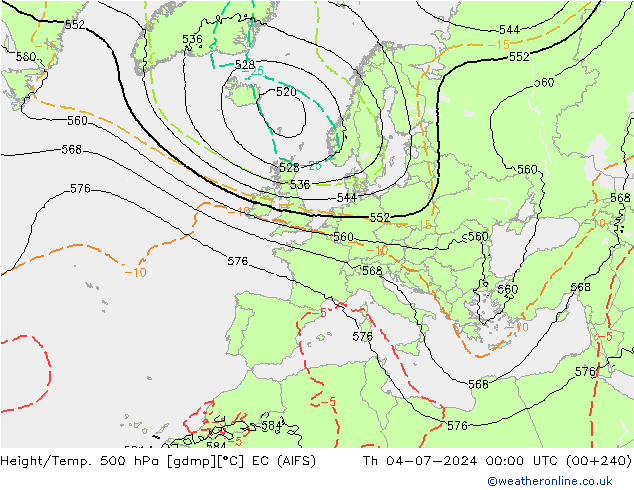 Hoogte/Temp. 500 hPa EC (AIFS) do 04.07.2024 00 UTC