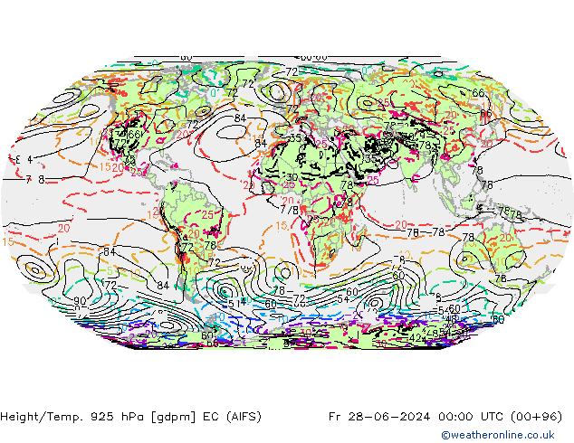 Yükseklik/Sıc. 925 hPa EC (AIFS) Cu 28.06.2024 00 UTC