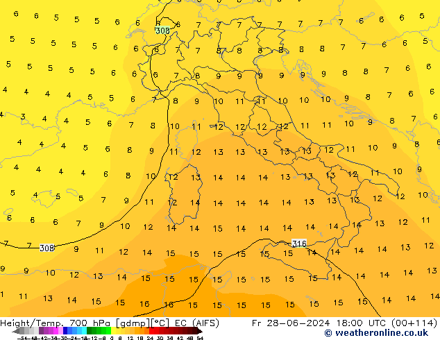 Height/Temp. 700 hPa EC (AIFS) Pá 28.06.2024 18 UTC