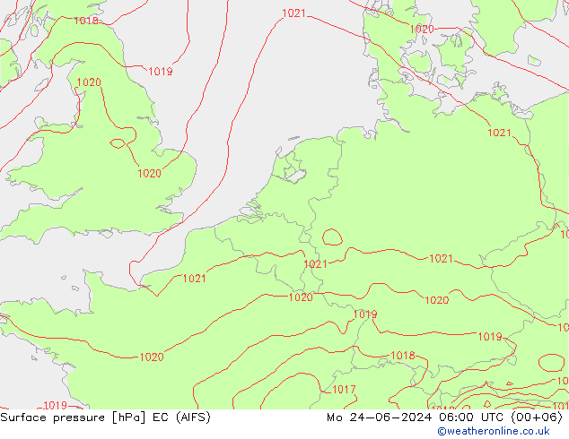 Presión superficial EC (AIFS) lun 24.06.2024 06 UTC