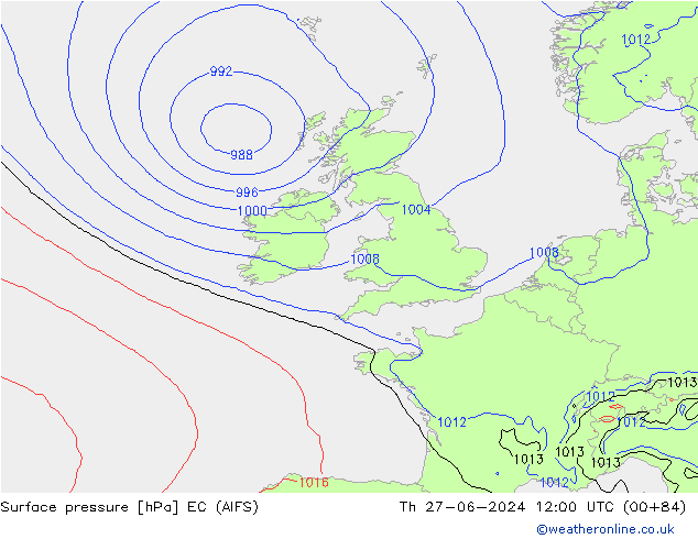 Pressione al suolo EC (AIFS) gio 27.06.2024 12 UTC