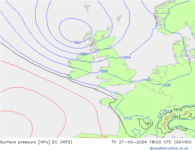 Pressione al suolo EC (AIFS) gio 27.06.2024 18 UTC