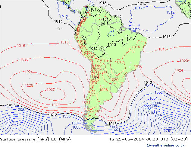 Surface pressure EC (AIFS) Tu 25.06.2024 06 UTC