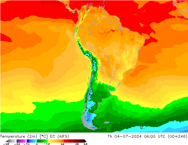 Temperature (2m) EC (AIFS) Th 04.07.2024 06 UTC