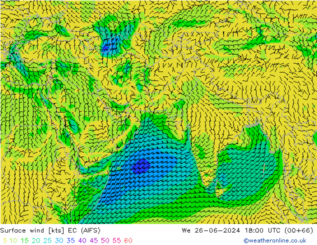Wind 10 m EC (AIFS) wo 26.06.2024 18 UTC