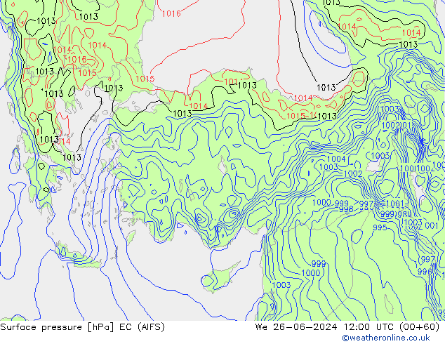 Pressione al suolo EC (AIFS) mer 26.06.2024 12 UTC