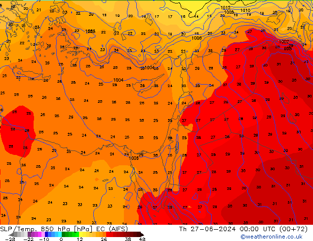 SLP/Temp. 850 hPa EC (AIFS) gio 27.06.2024 00 UTC