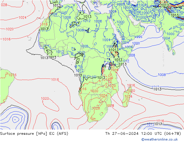 приземное давление EC (AIFS) чт 27.06.2024 12 UTC