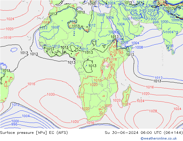 Atmosférický tlak EC (AIFS) Ne 30.06.2024 06 UTC