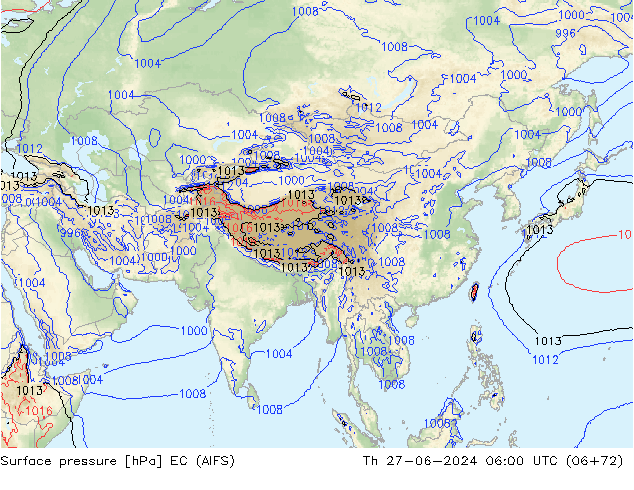 Atmosférický tlak EC (AIFS) Čt 27.06.2024 06 UTC