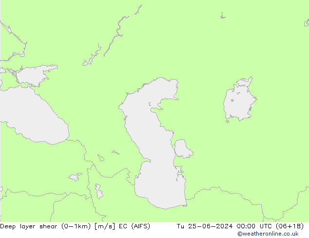 Deep layer shear (0-1km) EC (AIFS) Tu 25.06.2024 00 UTC