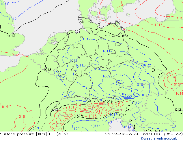 Surface pressure EC (AIFS) Sa 29.06.2024 18 UTC