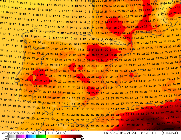 Temperature (2m) EC (AIFS) Th 27.06.2024 18 UTC