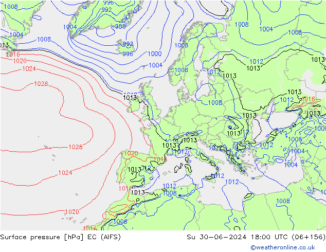 Luchtdruk (Grond) EC (AIFS) zo 30.06.2024 18 UTC