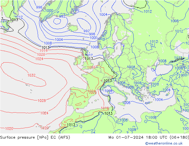 Surface pressure EC (AIFS) Mo 01.07.2024 18 UTC