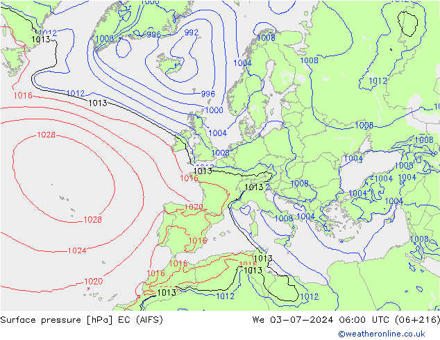 Surface pressure EC (AIFS) We 03.07.2024 06 UTC