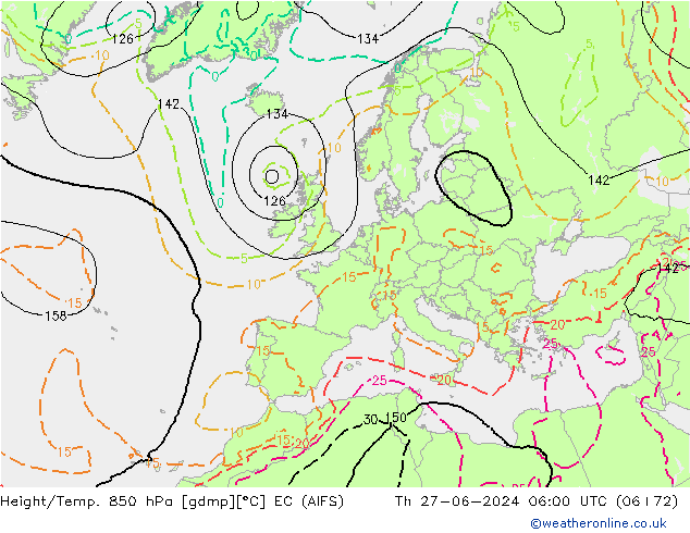 Height/Temp. 850 hPa EC (AIFS) czw. 27.06.2024 06 UTC