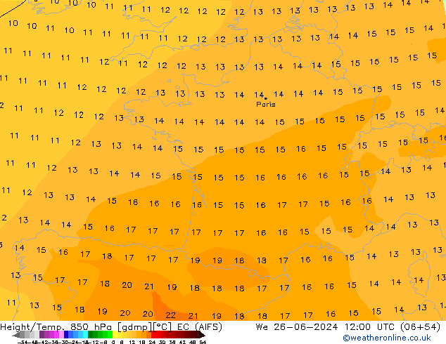 Height/Temp. 850 hPa EC (AIFS)  26.06.2024 12 UTC