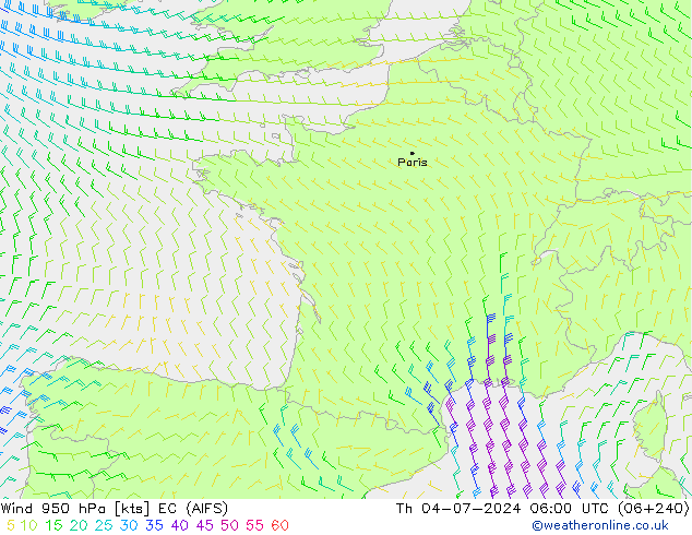 Wind 950 hPa EC (AIFS) Do 04.07.2024 06 UTC