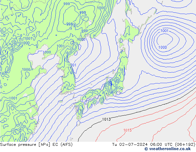 Surface pressure EC (AIFS) Tu 02.07.2024 06 UTC