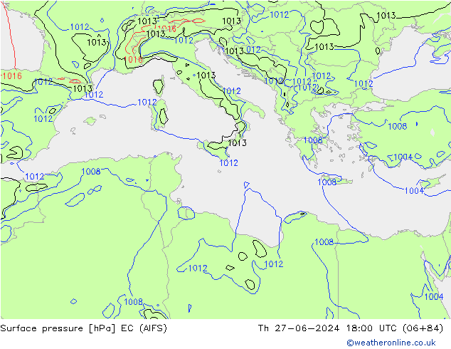 Surface pressure EC (AIFS) Th 27.06.2024 18 UTC