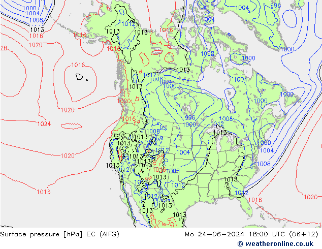 Surface pressure EC (AIFS) Mo 24.06.2024 18 UTC
