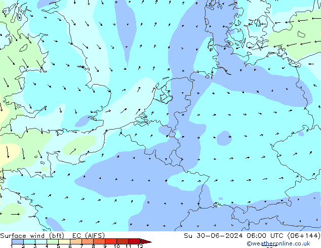 Bodenwind (bft) EC (AIFS) So 30.06.2024 06 UTC